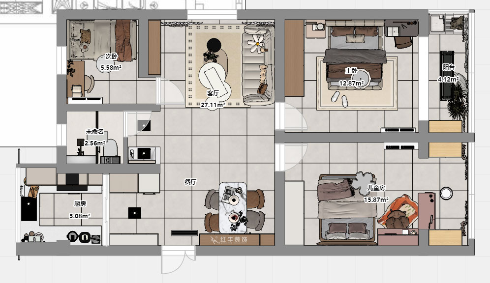 刘晓芳｜大杨村25号205室-87㎡-原木奶油风｜3室2厅1卫｜老房装修｜定制家｜全包10